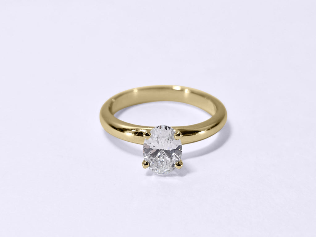 1 Carat Oval Cut Lab Grown Diamond Solitaire Engagement Ring in 14K Gold - Rarest Jewelries