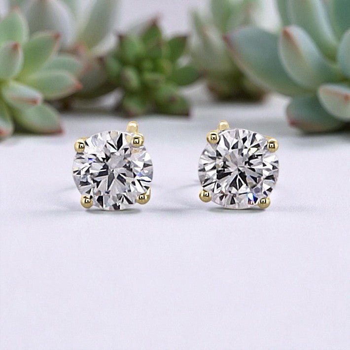 1 Carat Round Brilliant Lab Grown Diamond Stud Earrings in 14K Gold - Rarest Jewelries