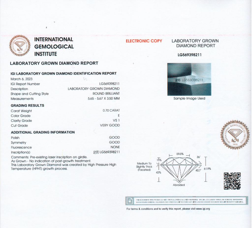 1.4 Carat Round Brilliant Lab Grown Diamond Stud Earrings in 14K Gold