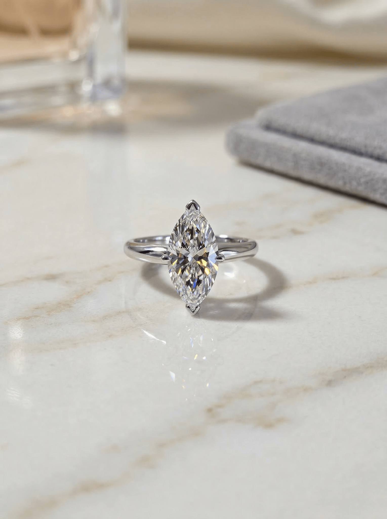 1.07 Carat Marquise Cut Lab Grown Diamond Solitaire Engagement Ring in 14K Gold - Rarest Jewelries