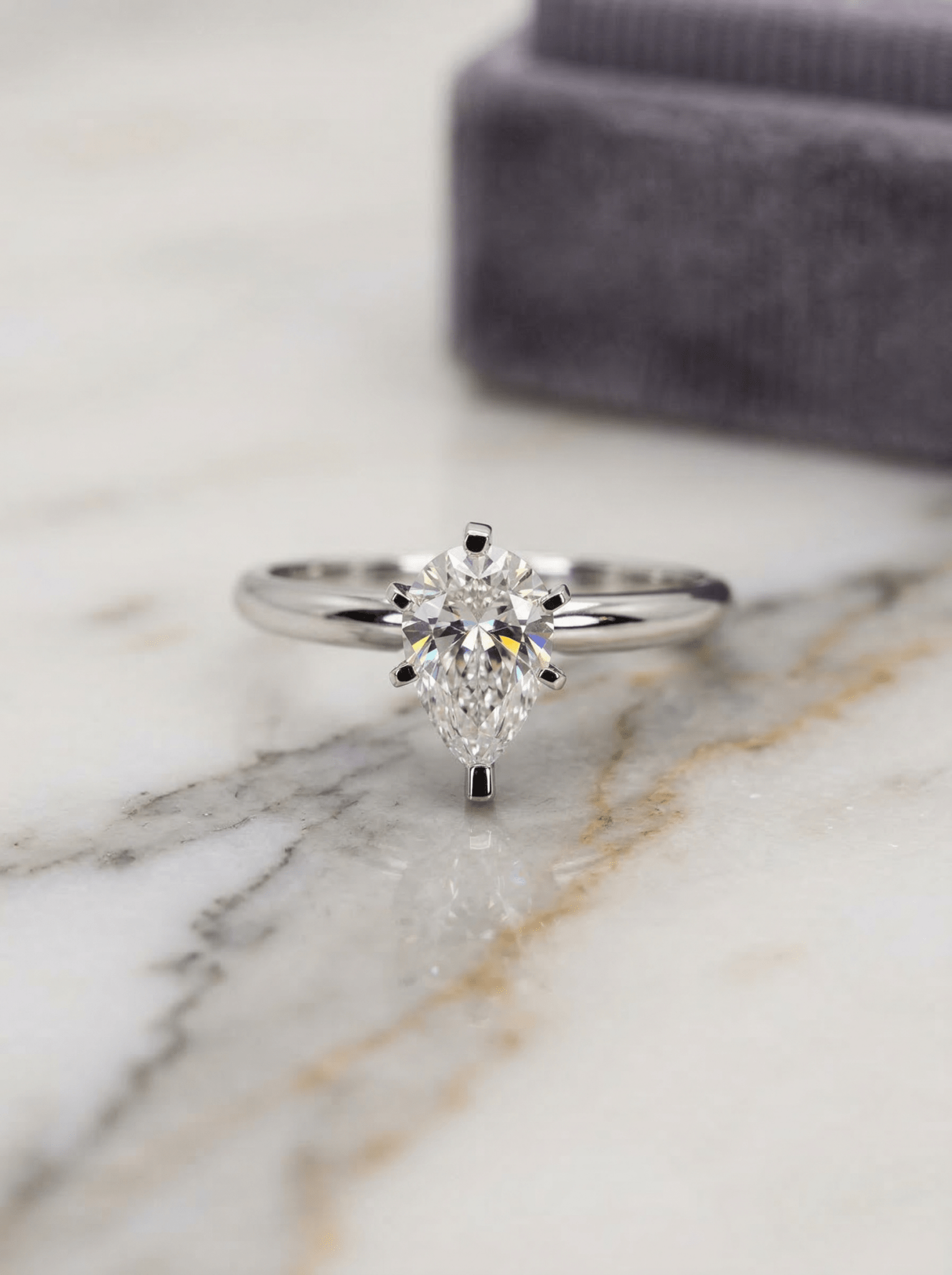 1.07 Carat Pear Cut Lab Grown Diamond Engagement Promise Ring in 14K Gold - Rarest Jewelries