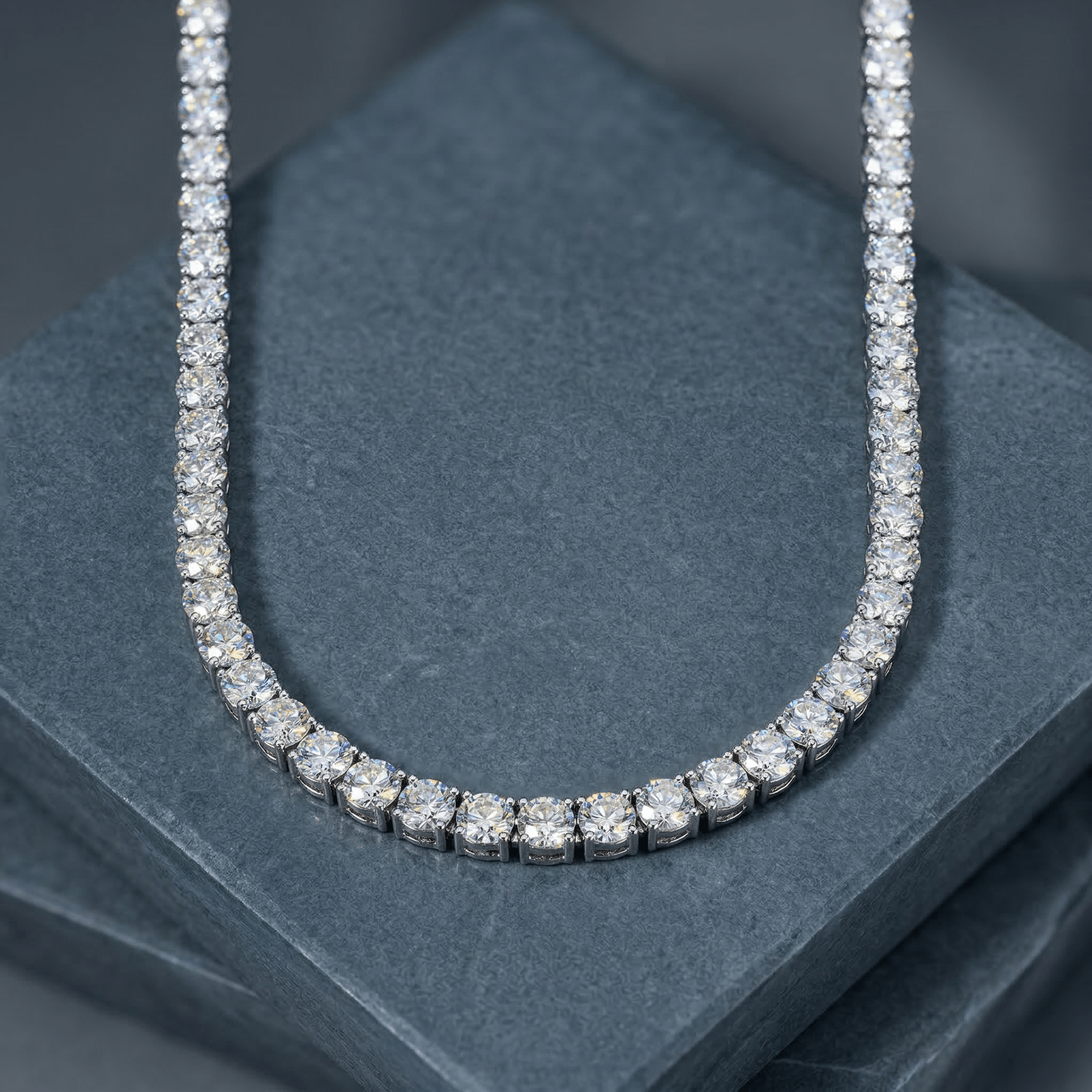15.25 Ctw Lab Grown Diamond Round Tennis Necklace in 14K Gold - Rarest Jewelries
