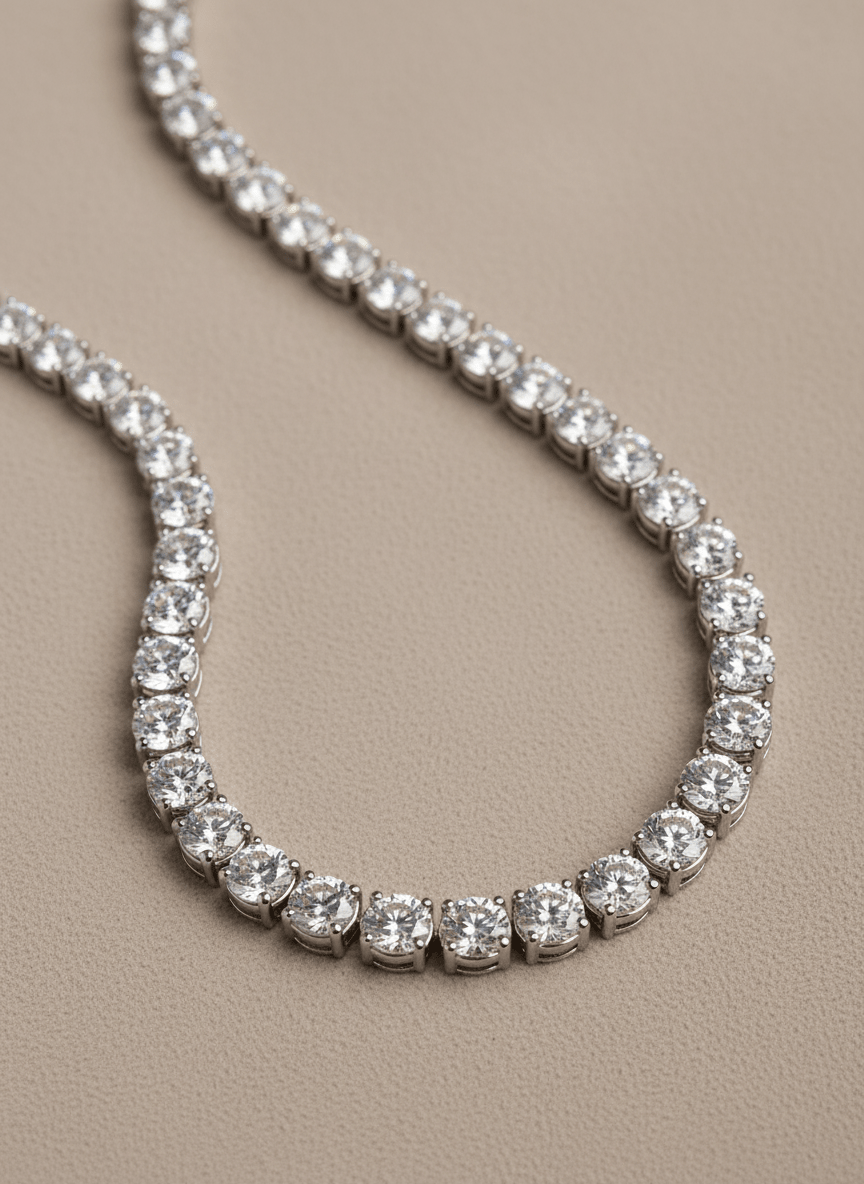 15.25 Ctw Lab Grown Diamond Round Tennis Necklace in 14K Gold - Rarest Jewelries