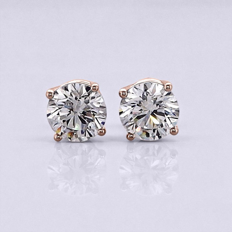 2 Carat Round Brilliant Lab Grown Diamond Stud Earrings in 14K Gold - Rarest Jewelries