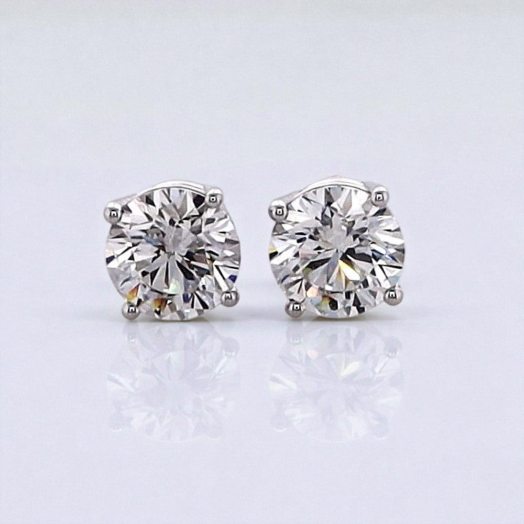 2 Carat Round Brilliant Lab Grown Diamond Stud Earrings in 14K Gold