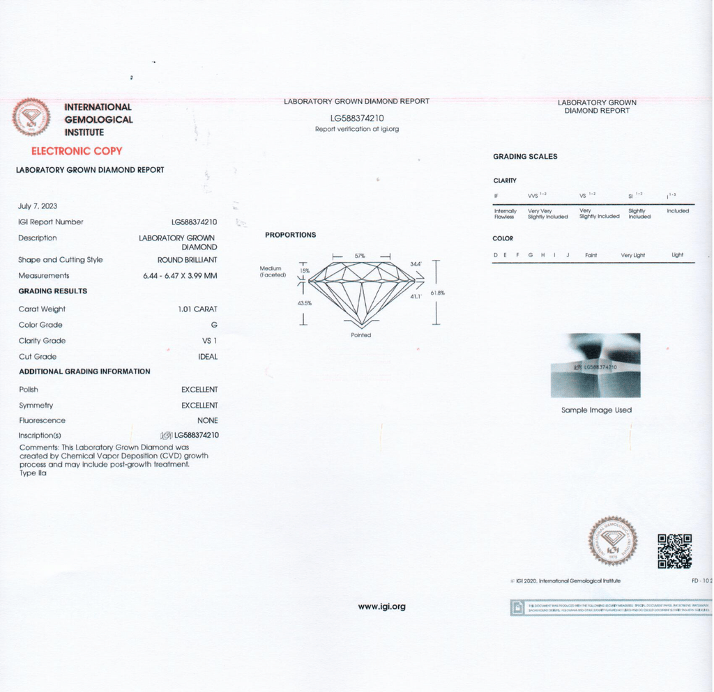 2 Carat Round Brilliant Lab Grown Diamond Stud Earrings in 14K Gold