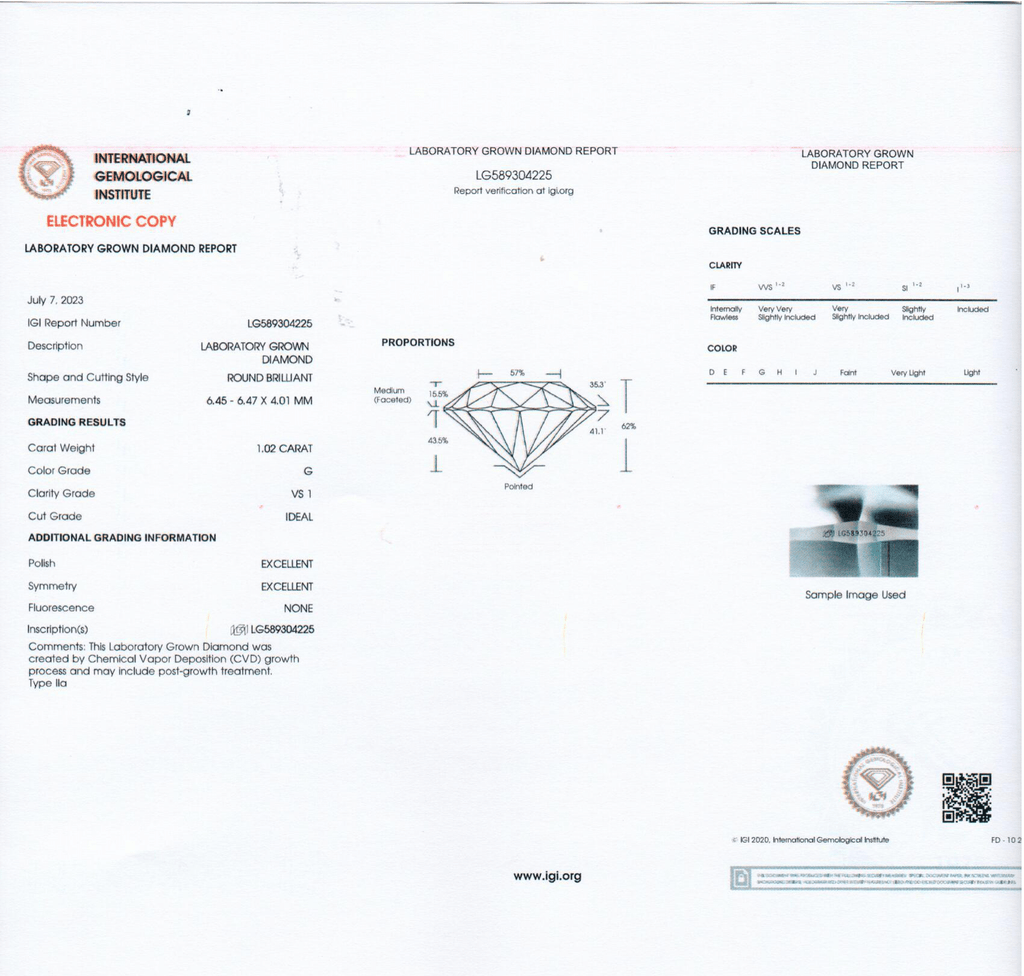 2 Carat Round Brilliant Lab Grown Diamond Stud Earrings in 14K Gold