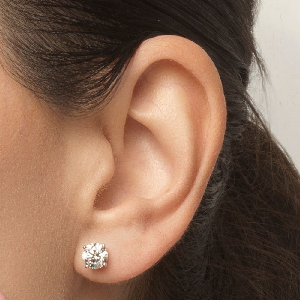 2 Carat Round Brilliant Lab Grown Diamond Stud Earrings in 14K Gold