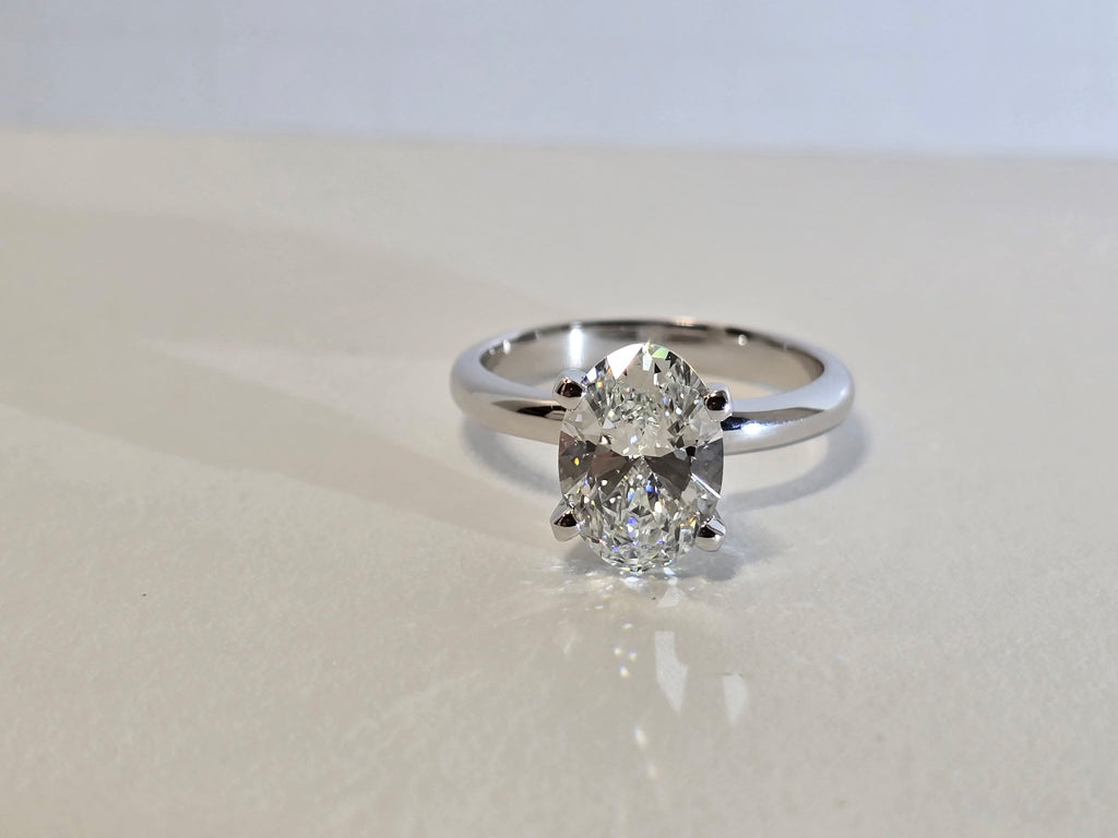 3 Carat Oval Cut Lab Grown Diamond Solitaire Engagement Ring in 14K Gold - Rarest Jewelries