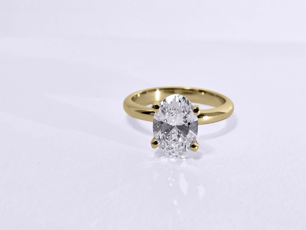 3 Carat Oval Cut Lab Grown Diamond Solitaire Engagement Ring in 14K Gold - Rarest Jewelries
