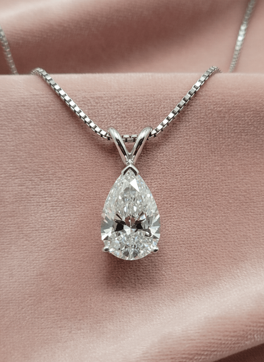 3.01 Carat Pear Shape Cut Lab Grown Diamond Pendant in 14K Gold - Rarest Jewelries