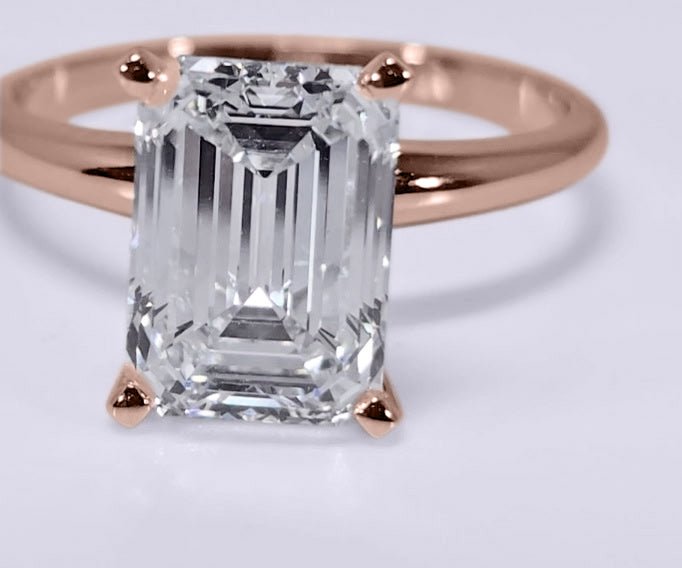 3.10 Carat Emerald Cut Lab Grown Diamond Solitaire Engagement Ring in 14K Gold - Rarest Jewelries