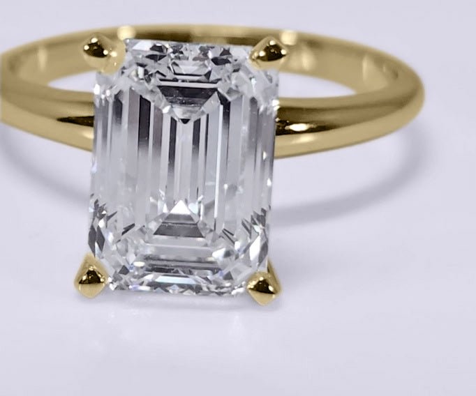 3.10 Carat Emerald Cut Lab Grown Diamond Solitaire Engagement Ring in 14K Gold - Rarest Jewelries