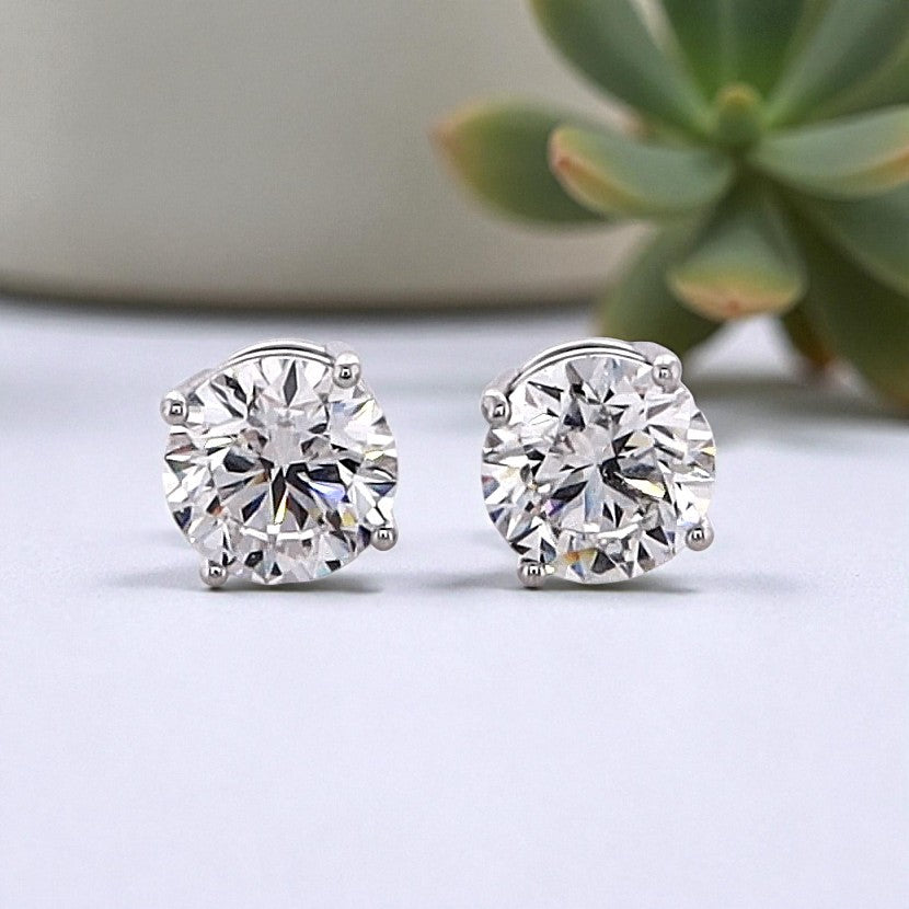 3 Carat Round Brilliant Lab Grown Diamond Stud Earrings in 14K Gold