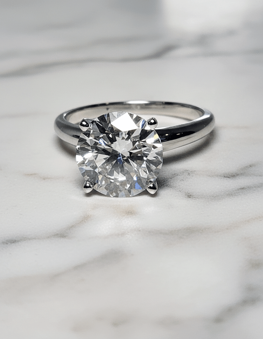 4.01 Carat Round Brilliant Lab Grown Diamond Engagement Solitaire Ring in 14K Gold - Rarest Jewelries