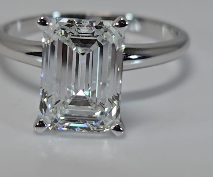 3.10 Carat Emerald Cut Lab Grown Diamond Solitaire Engagement Ring in 14K Gold