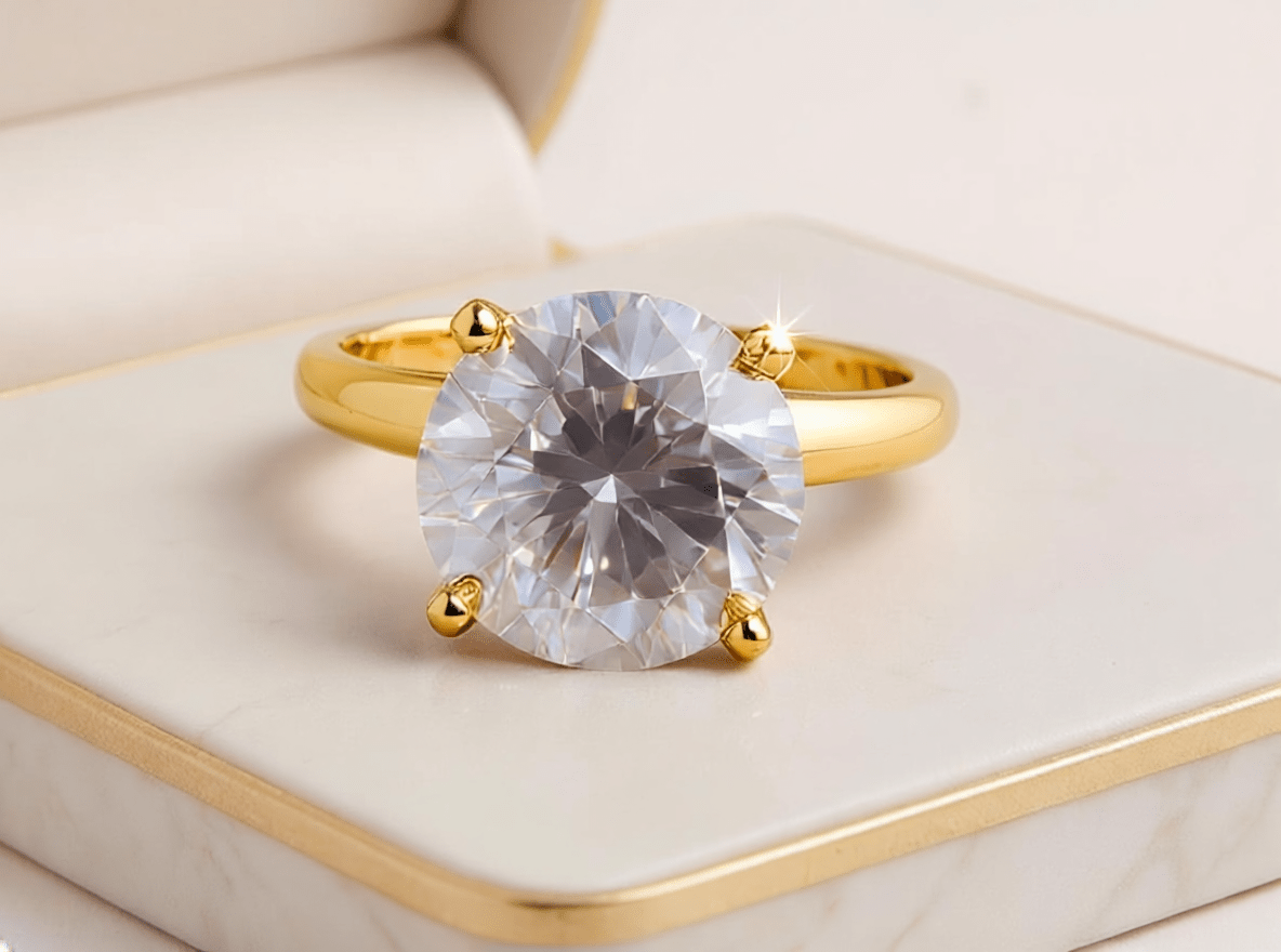 5.01 Carat Round Brilliant Lab Grown Diamond Engagement Solitaire Ring in 14K Gold - Rarest Jewelries