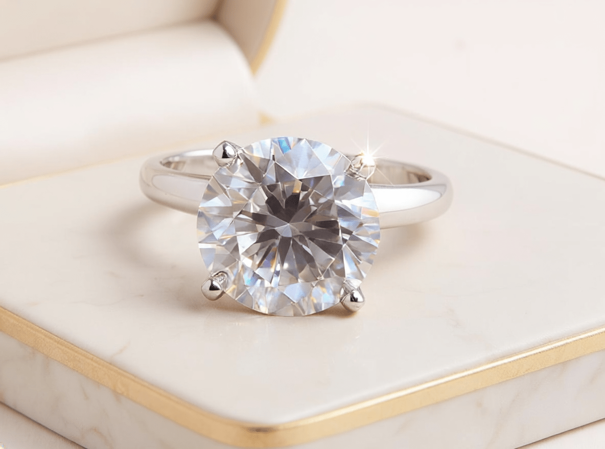 5.01 Carat Round Brilliant Lab Grown Diamond Engagement Solitaire Ring in 14K Gold - Rarest Jewelries