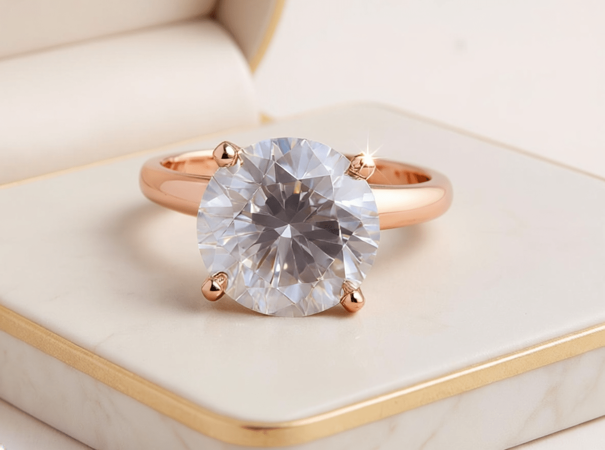 5.01 Carat Round Brilliant Lab Grown Diamond Engagement Solitaire Ring in 14K Gold - Rarest Jewelries