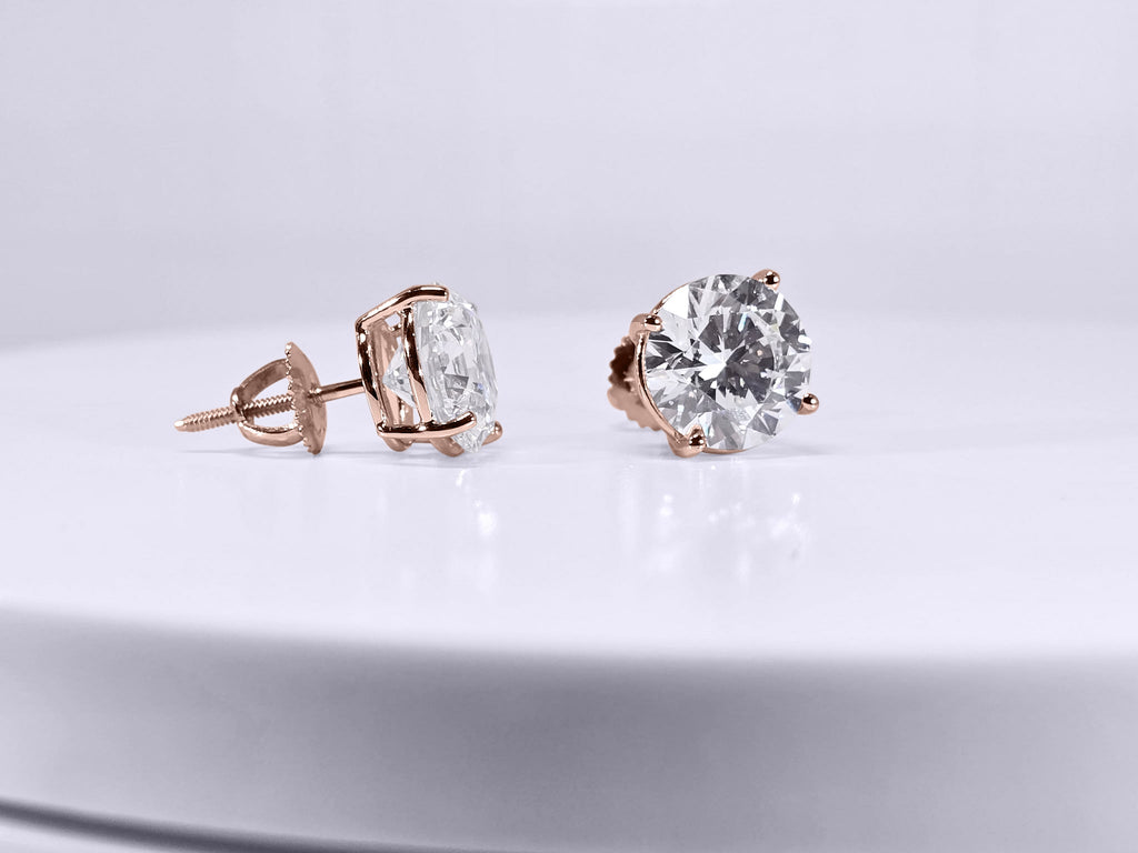 6 Carat Round Brilliant Lab Grown Diamond Stud Earrings in 14K Gold - Rarest Jewelries
