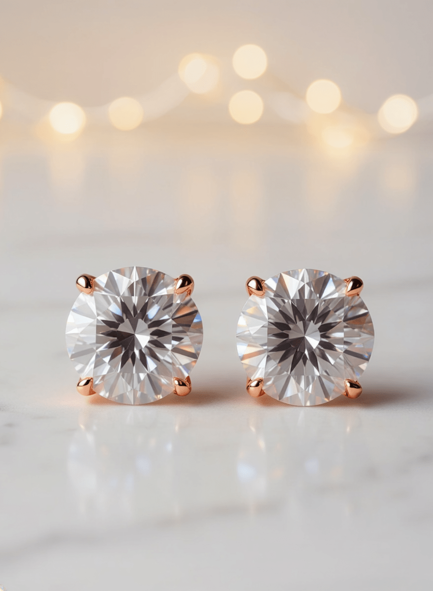 Lab Grown Round Diamond Stud Earrings in 14K Gold | 6 Carat - Rarest Jewelries