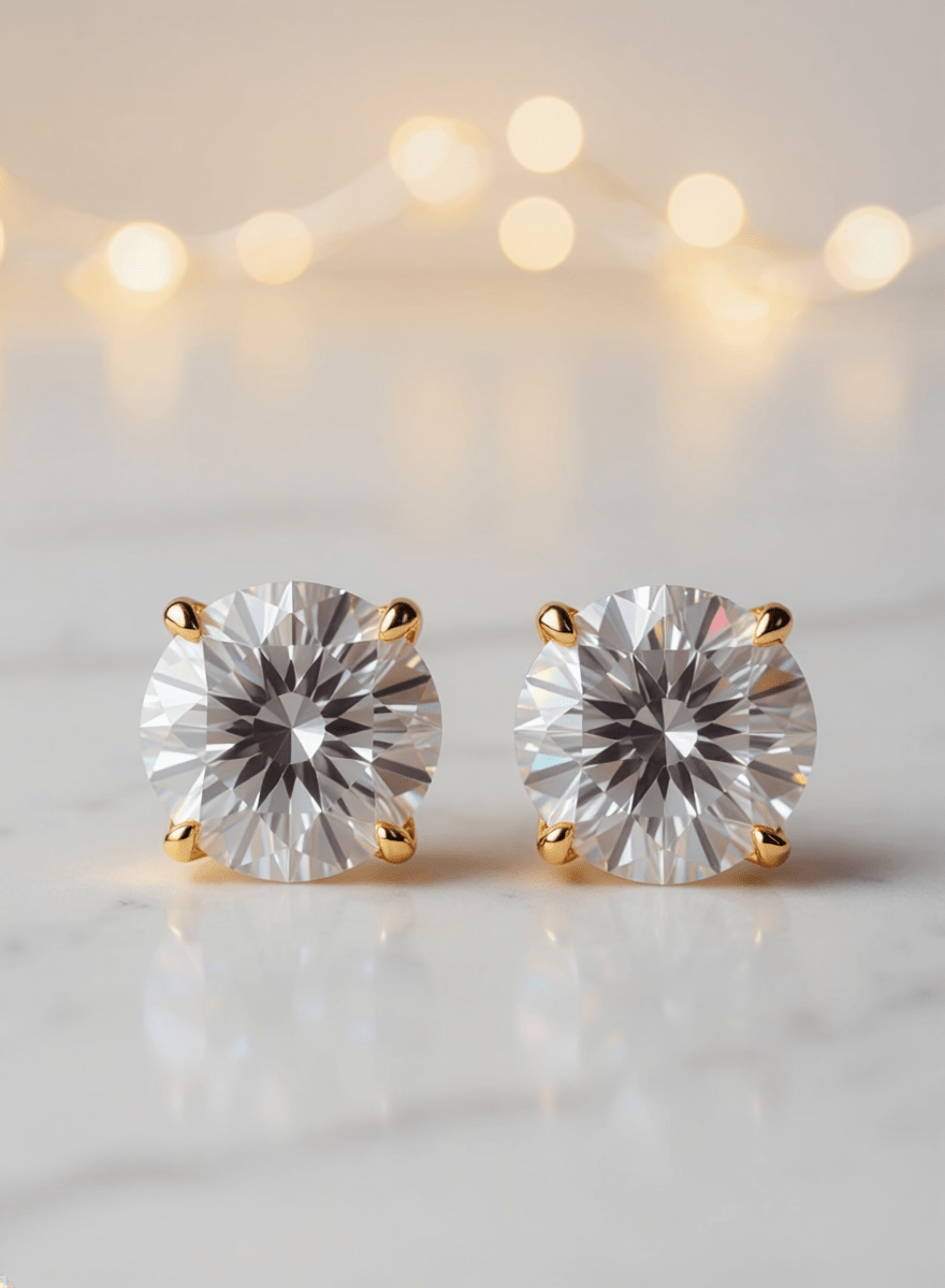 Lab Grown Round Diamond Stud Earrings in 14K Gold | 6 Carat - Rarest Jewelries