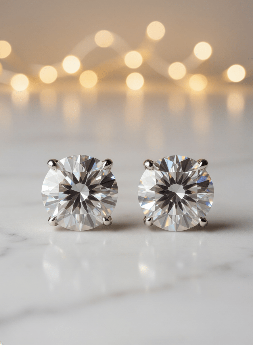 Lab Grown Round Diamond Stud Earrings in 14K Gold | 6 Carat - Rarest Jewelries