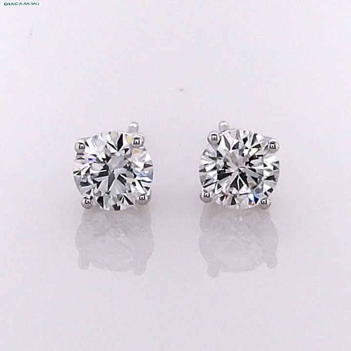 1 Carat Round Brilliant Lab Grown Diamond Stud Earrings in 14K Gold