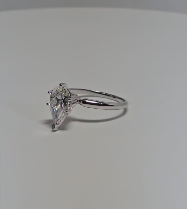 3.01 Carat Pear Cut Lab Grown Diamond Engagement Promise Ring in 14K Gold