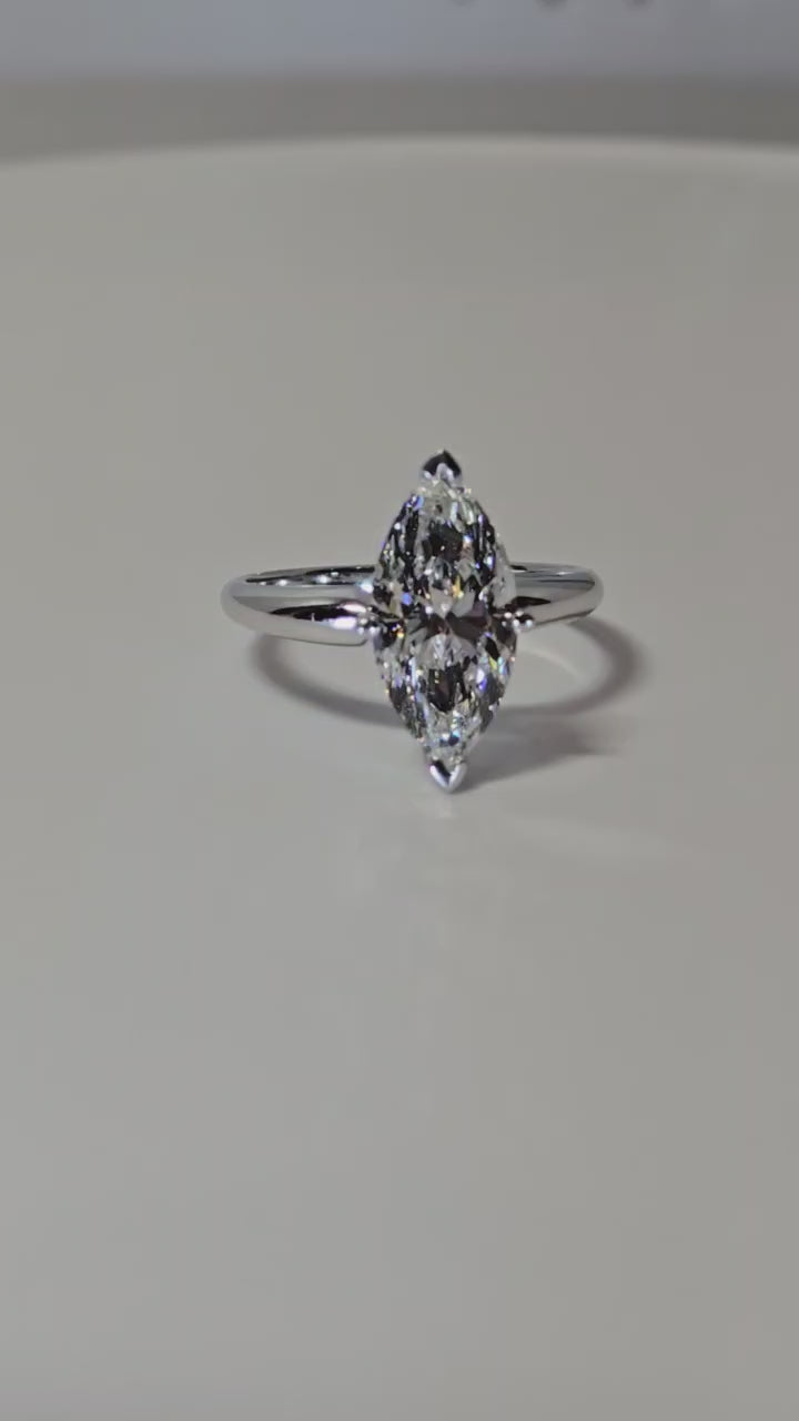 3.01 Carat Marquise Cut Lab Grown Diamond Solitaire Engagement Ring in 14K Gold