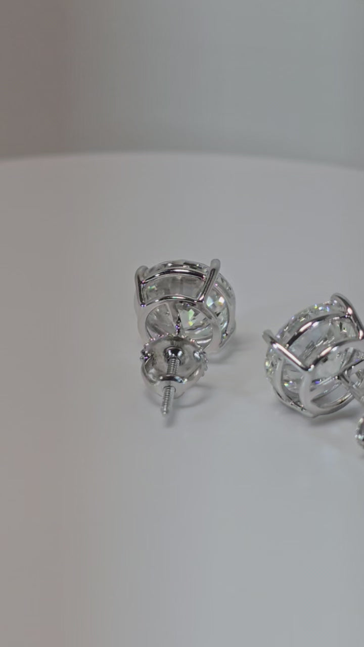 6 Carat Round Brilliant Lab Grown Diamond Stud Earrings in 14K Gold
