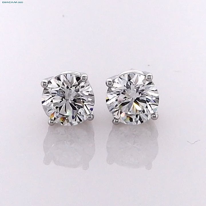 2 Carat Round Brilliant Lab Grown Diamond Stud Earrings in 14K Gold