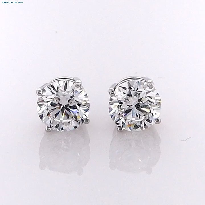 3 Carat Round Brilliant Lab Grown Diamond Stud Earrings in 14K Gold